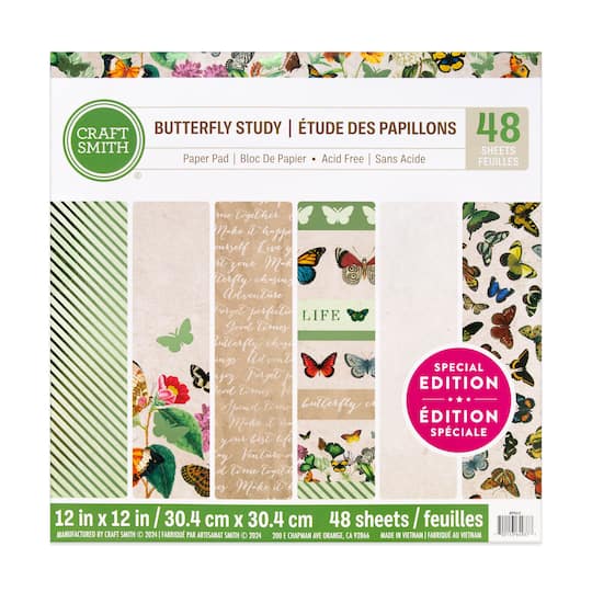 Craft Smith Butterfly Study Paper Pad, 12&#x22; x 12&#x22;